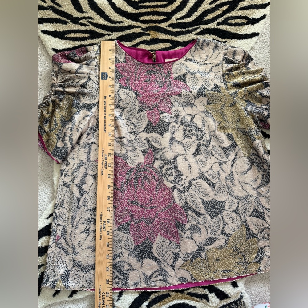 Anthropologie Marie Floral Sequined Puff Sleeve Blouse Size 10 NWT - Picture 6 of 11